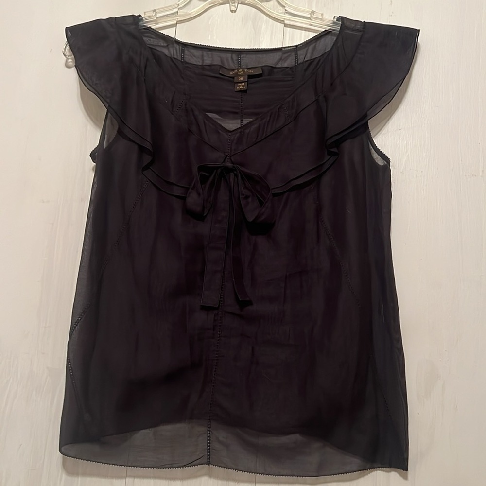 Louis Vuitton Black Sheer sleeveless Ruffle Top - Excellent XS/36 - Picture 5 of 16